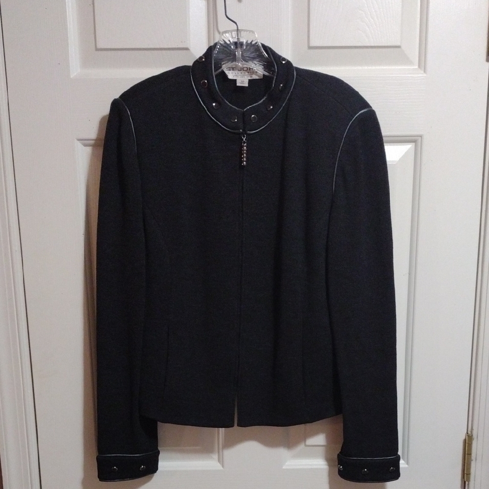 ST. John Collection By Marie Gray Vintage Santana Knit Blazer Charcoal Size 10 - Picture 11 of 12
